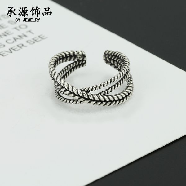 

thai silver simple multi-layer chain cross x rope women's ring, Golden;silver