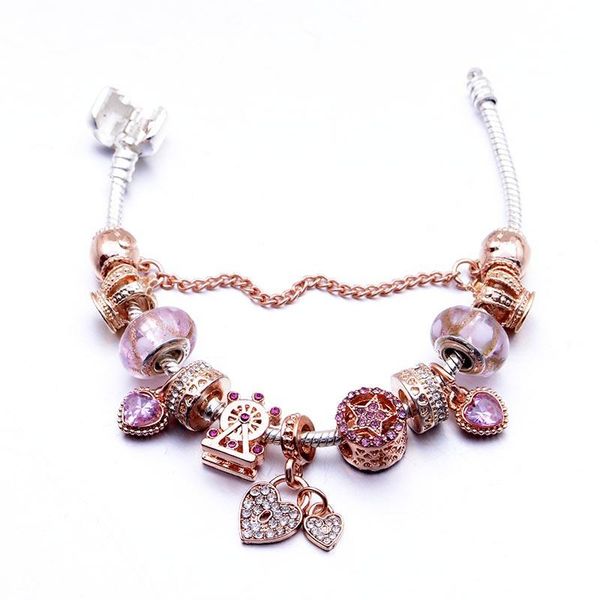 

jewelry classical fashion heart pendants bracelet alloy crystal glass diy beads bracelets and bangles women for festival gift alloy accessor, Golden;silver