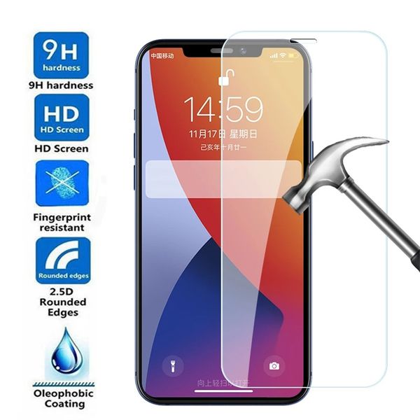 Protetor de cobertura de tela cheia de vidro temperado Ultra Clear Anti-riscos Anti-impressão digital 9H Dureza Filme 2.5D para Iphone 15 14 7 8 plus x xs xr max 11 12 13 pro