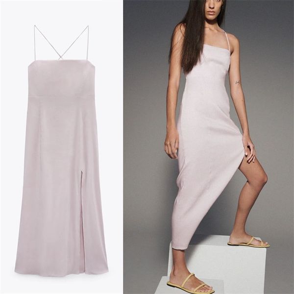 

long summer dress women sleeveless spaghetti straps elegant party fashion side slit woman backless es 210524, Black;gray