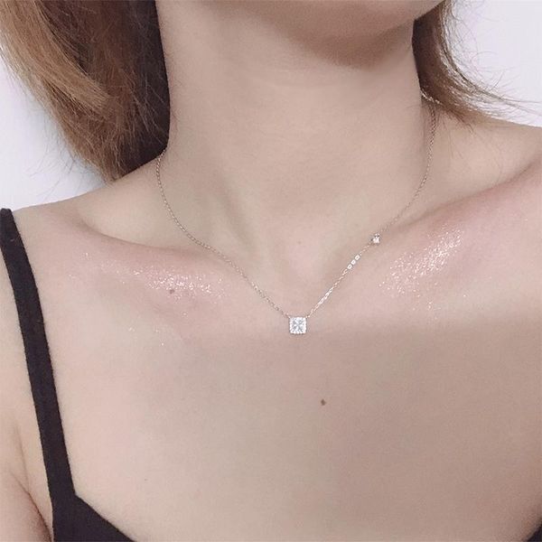 

chains 925 sterling silver small square diamond pendant necklace women simple fashion shiny clavicle chain wedding jewelry party gift