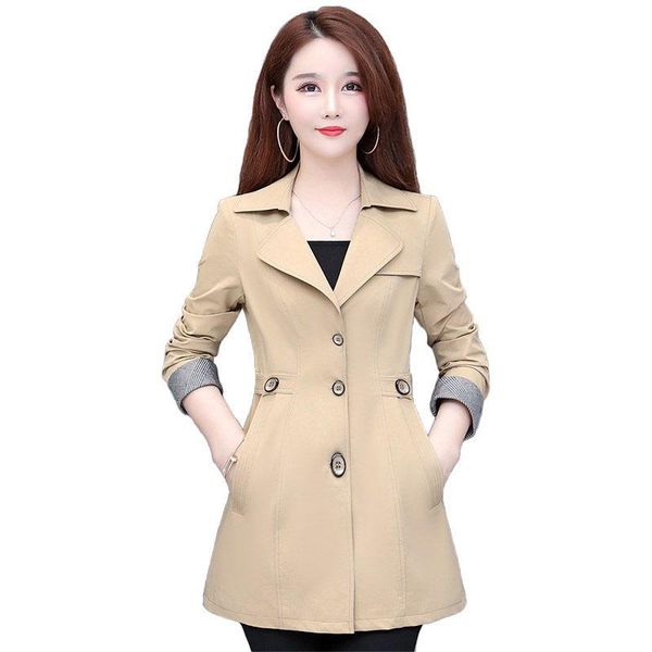 

women's trench coats western style mother women spring coat female 2021 temperament slim autumn fashion plus size lady loose g098, Tan;black