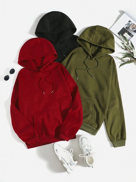 

3pcs kangaroo pocket thermal lined hoodie c6ob#, White;black