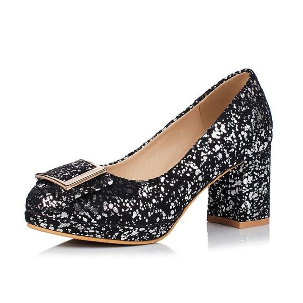

dress shoes the spring of 2021 size and elegant thick with high code 31-43 glitter fashion women's shoes, 18126, Black