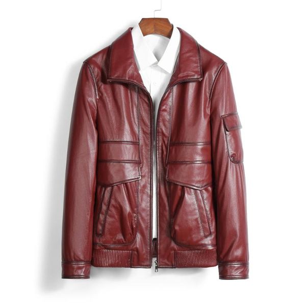 

men's leather & faux 2021 men casual real cowhide jackets male quality black red genuine autumn natural