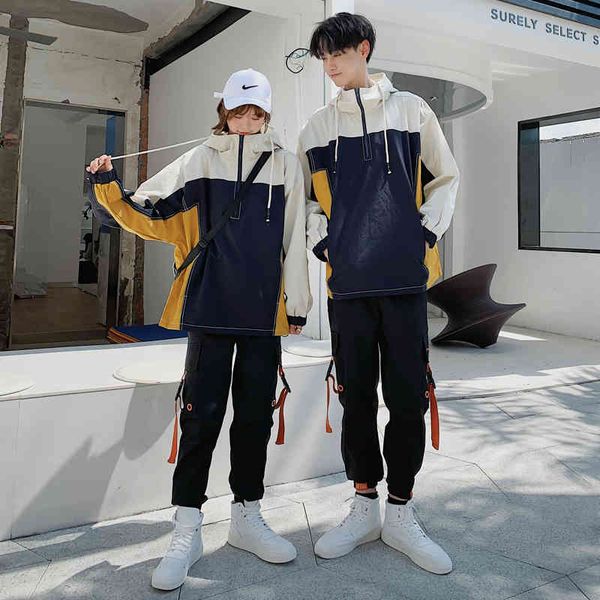 

men's tracksuits tracksuit sets 2021 autumn hip hop streetwear patchwork hoodie ribbons sweatpants korean style sportswear suits j, Gray