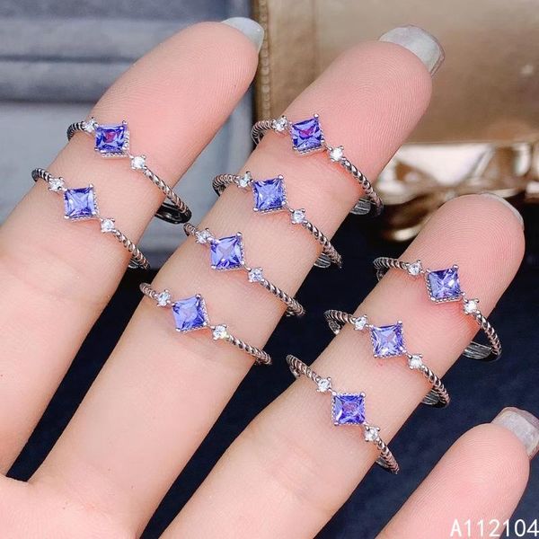 Cluster Ringe KJJEAXCMY Edlen Schmuck 925 Sterling Silber Eingelegte Natürliche Tansanit Frauen Frische Einfache Quadratische Chinesischen Stil Edelstein Ring Unterstützung D