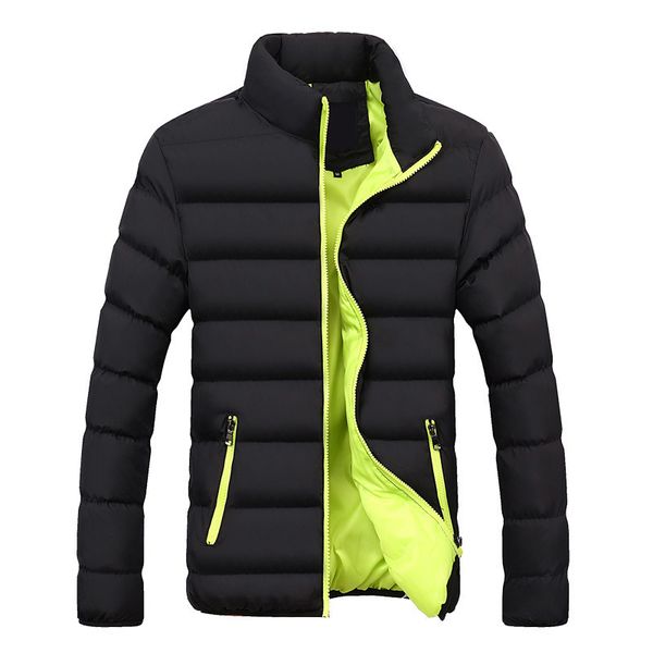 

Autumn and winter men's stand collar solid color thickened down cotton padded jacket large casual versatile trend men, Black