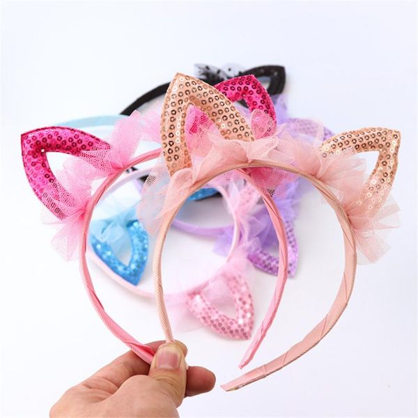 

hair accessories 1 pcs kawaii princess cat ears veil tiara girls kids hairband head hoop band give child headwear ornaments, Slivery;white