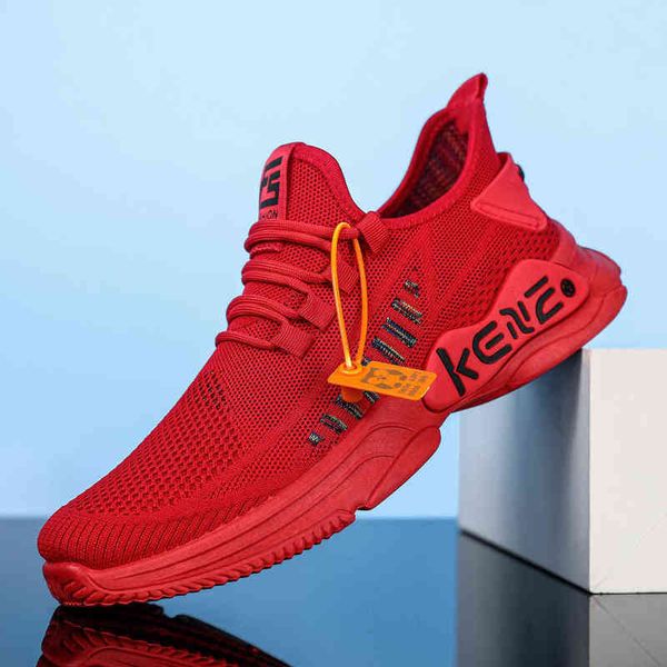 

2021 autumn men's shoes trend breathable sports flying woven fashion casual running student, Black;white