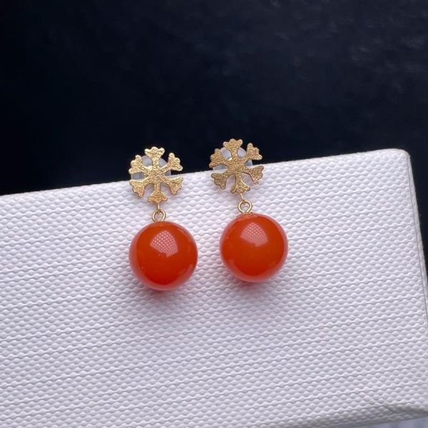 

stud shilovem 18k yellow gold natural south red agate earrings fine jewelry cute wedding gift plant women myme8.5-9111nh, Golden;silver