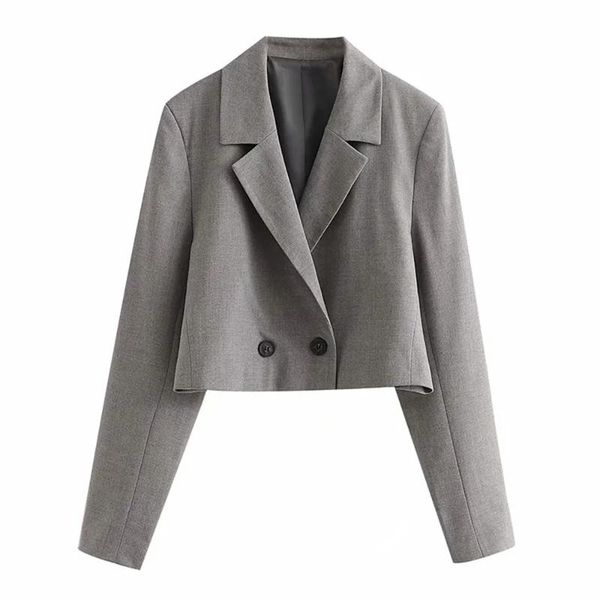 

women's suits & blazers bbwm 2021 women elegant splicing gray long sleeve suit female vintage office lady double breasted short blazer, White;black