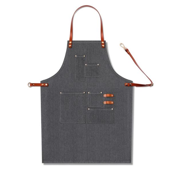 

aprons leather shoulder belt denim apron printing restaurant coffee maker milk tea shop florist hairdresser work