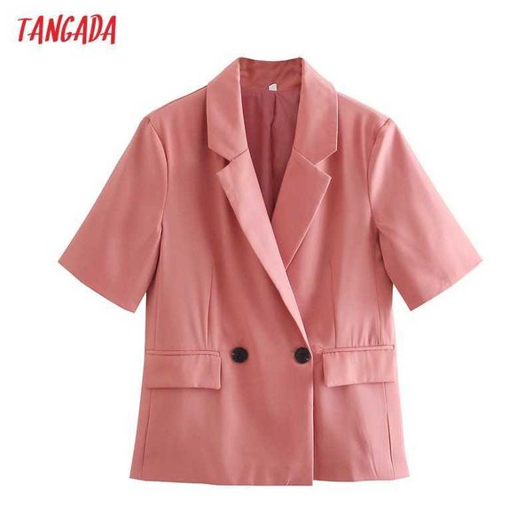 

tangada women fashion solid blazer coat vintage double breasted short sleeve female outerwear chic 2w172 210609, White;black