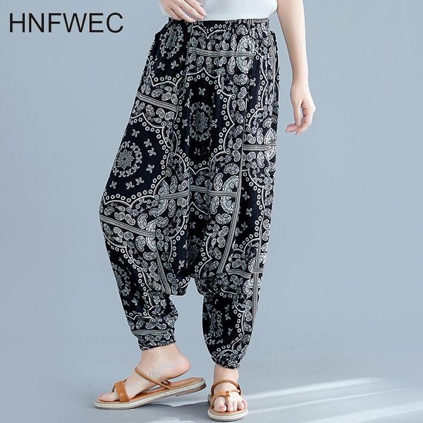 

women's pants & capris 2021 summer women wild casual cotton print ladies elastic waist fashion female v927, Black;white