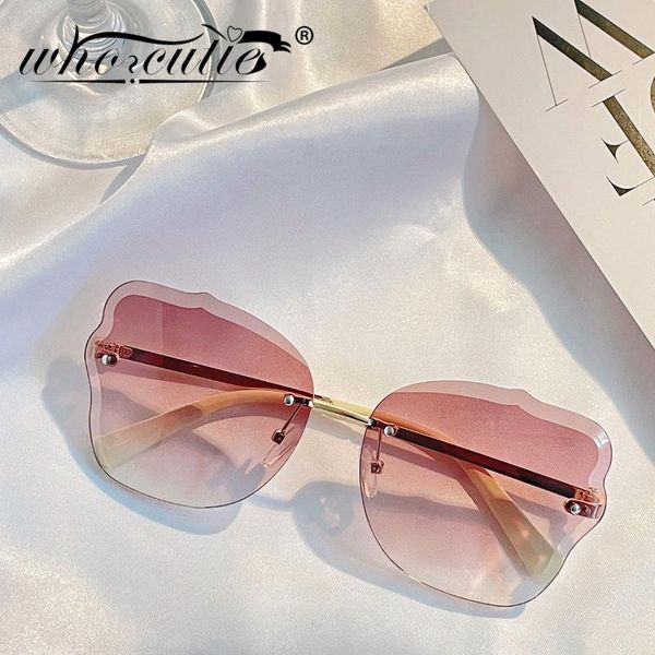 

sunglasses fashion oversized rimless square women 2021 brand design shades gradient blue pink lens frameless men sun glasses, White;black