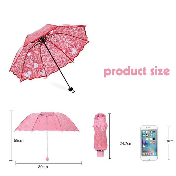 

umbrellas clear transparent with lace heart print long handle rain umbrella