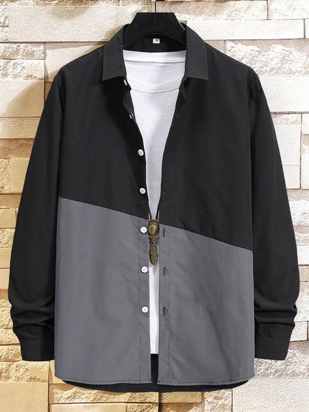 

romwe guys colorblock button front shirt without tee e3ic#, White;black