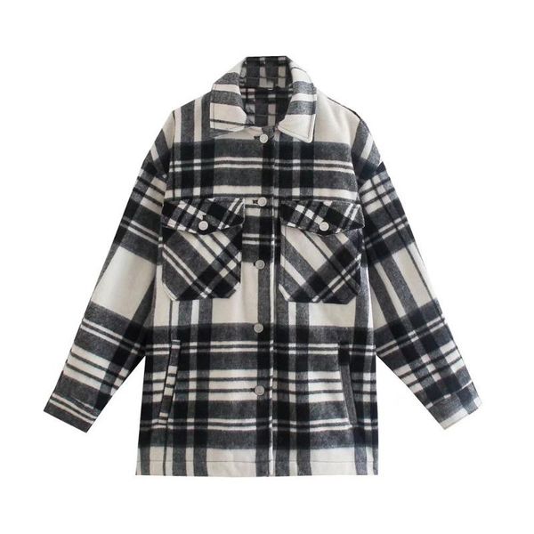 

women's jackets women 2021 fashion oversized check jacket coat vintage long sleeve pockets female outerwear chic overshirt outwear coat, Black;brown