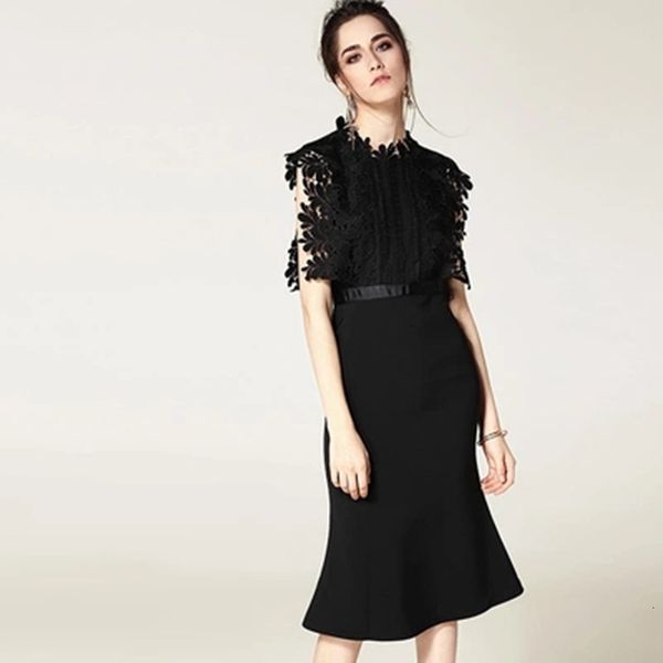 

casual dresses summer self portrait customized black lace patchwork hollow out sleeveless women bodycon mermaid party dress qdto, Black;gray