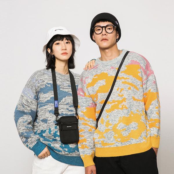 

men's sweaters 2021 printed round neck casual pullover sweater couple, White;black