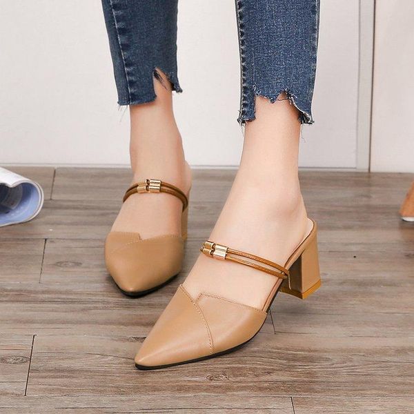 

sandals elastic band shoes closed toe suit female beige 2021 women's two weare strappy heels slip-on low black comfort poi