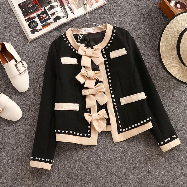 

women's jackets luxury style 2021 autumn korean fashion women beading bow short jacket female coat a2021, Black;brown