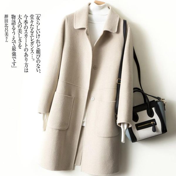 

women's wool & blends double faced woolen coat in autumn and winter 2021, Black