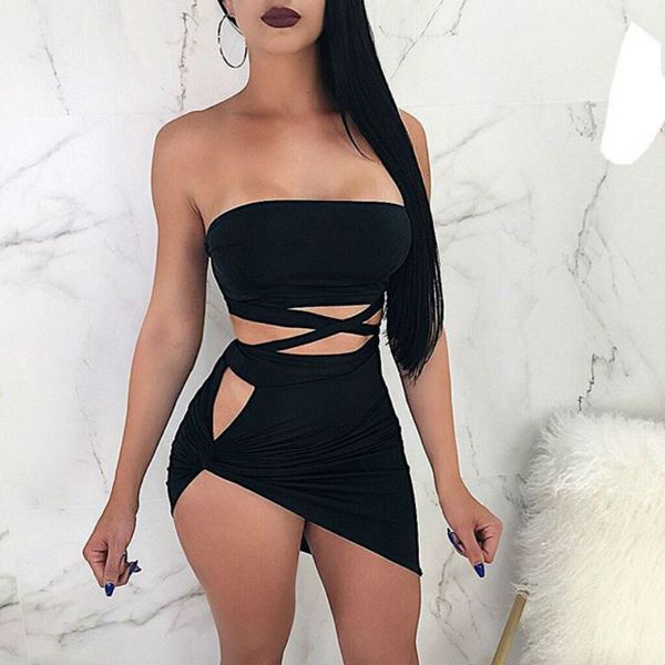 

women's solid color tube strap dress two-piece suit h, Black;gray