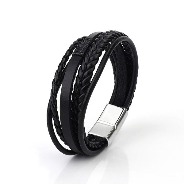 

link, chain brace for men leather rope woven bracelet men's fashion, Black