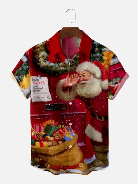 

men's casual shirts creative christmas short-sleeved floral printing summer break loose shirt, White;black