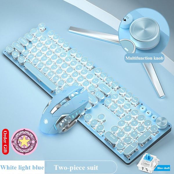

keyboards mechanical keyboard wired mouse set rechargeable blue retro punk style gaming 104 keys switch 30 backlight modes