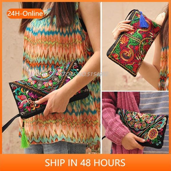 

women bag handbag wallet case purse national retro embroidered phone change coin with tassel dd, Red;black