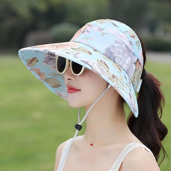 

wide brim hats summer sun protection folding hat fishing fisher beach ladies visor anti-uv casual cap 2021, Blue;gray