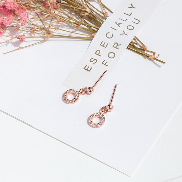 

stud s925 silver circle earrings female simple sweet with box, Golden;silver