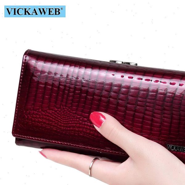 

long thick wallet female fashion alligator purse women genuine leather standard wallets hasp womens and purses, Red;black