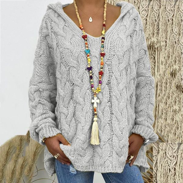 

woman v-neck sweaters hooded korean style pullovers female knitwear solid loose long sleeve knitted jumpers #bl3 women's, White;black