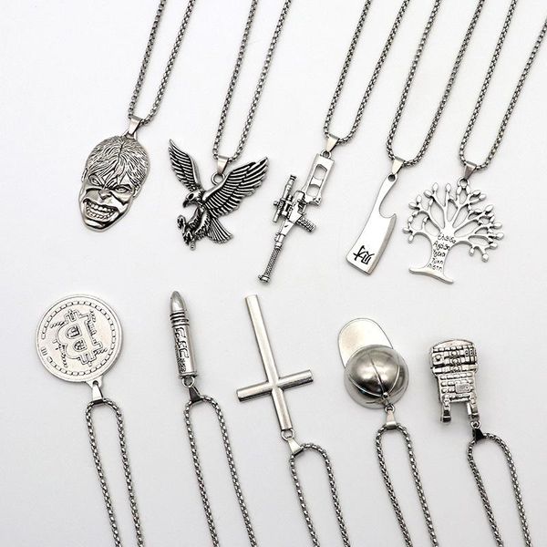 

pendant necklaces gothic multi-style long stainless steel necklace for women men punk party jewelry gift, Silver