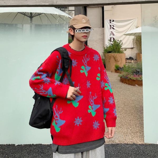 

men's sweaters winter 2021 loose cartoon elk turtleneck christmas sweater man streetwear warm fashion casual couple pullover navidad, White;black