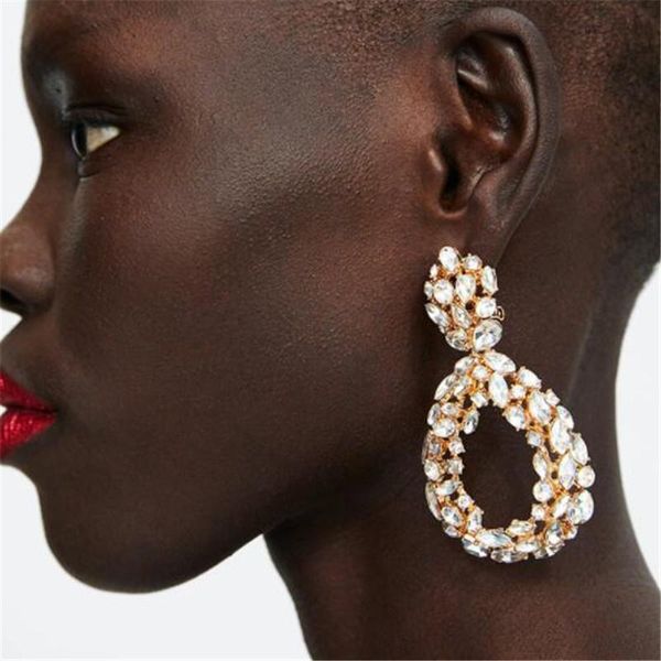 

mamojko vintage metal statement earrings for women shiny fashion crystal rhinestone drop dangle earring wedding gift jewelry & chandelier, Silver