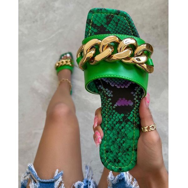 

slippers 2021 summer leopard print metal decoration open-toed flat-bottomed outdoor large size female, Black