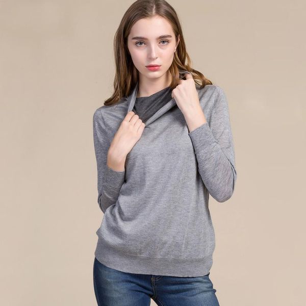 Pullover a collo alto 2021 AUTUNNO Camicia in maglia con fondo invernale Nero Grigio Pullover da donna 85% seta 15% cashmere Maglioni morbidi lavorati a maglia da donna