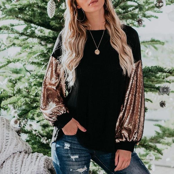 

women's blouses & shirts sale long sleeve ladies and shirt sequins knitted female fashion patchwork women tee fall spring d30, White