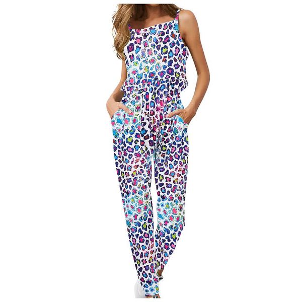 

women's leggings 2021pants training gym women fashion leopard print o-neck sleeveless playsuit casual long jumpsuit, Black