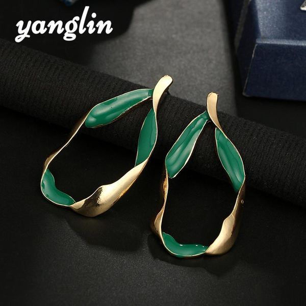 

dangle & chandelier vintage green gold color metal leaf drop earrings twist geometric big waterdrop statement for women maxi jewelry, Silver