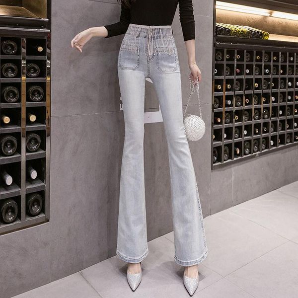 

women's jeans 2021 spring women high waist straight denim pant lady washed casual flare plus size touser female vintage cotton f963, Blue