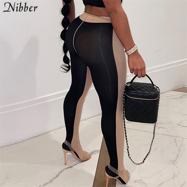 

nibber mesh patchwork women's pants leggings skinny body-shaping medium waist street clothing female summer hipster trouser 211218, Black
