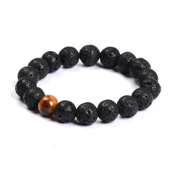 

beaded, strands 2021 sell fashion jewelry 10mm 12mm black volcanic lava stone tiger eye bead charm bracelet