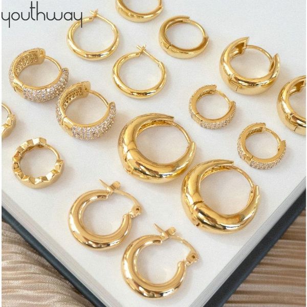 

hoop & huggie ins gold color brass huggies earrings small large circle, Golden;silver