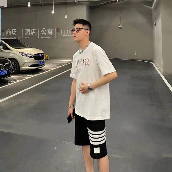 

summer white 21ss new fashion spring illusion color hundred flowers printed short sleeve t-shirt for men and w, Gray